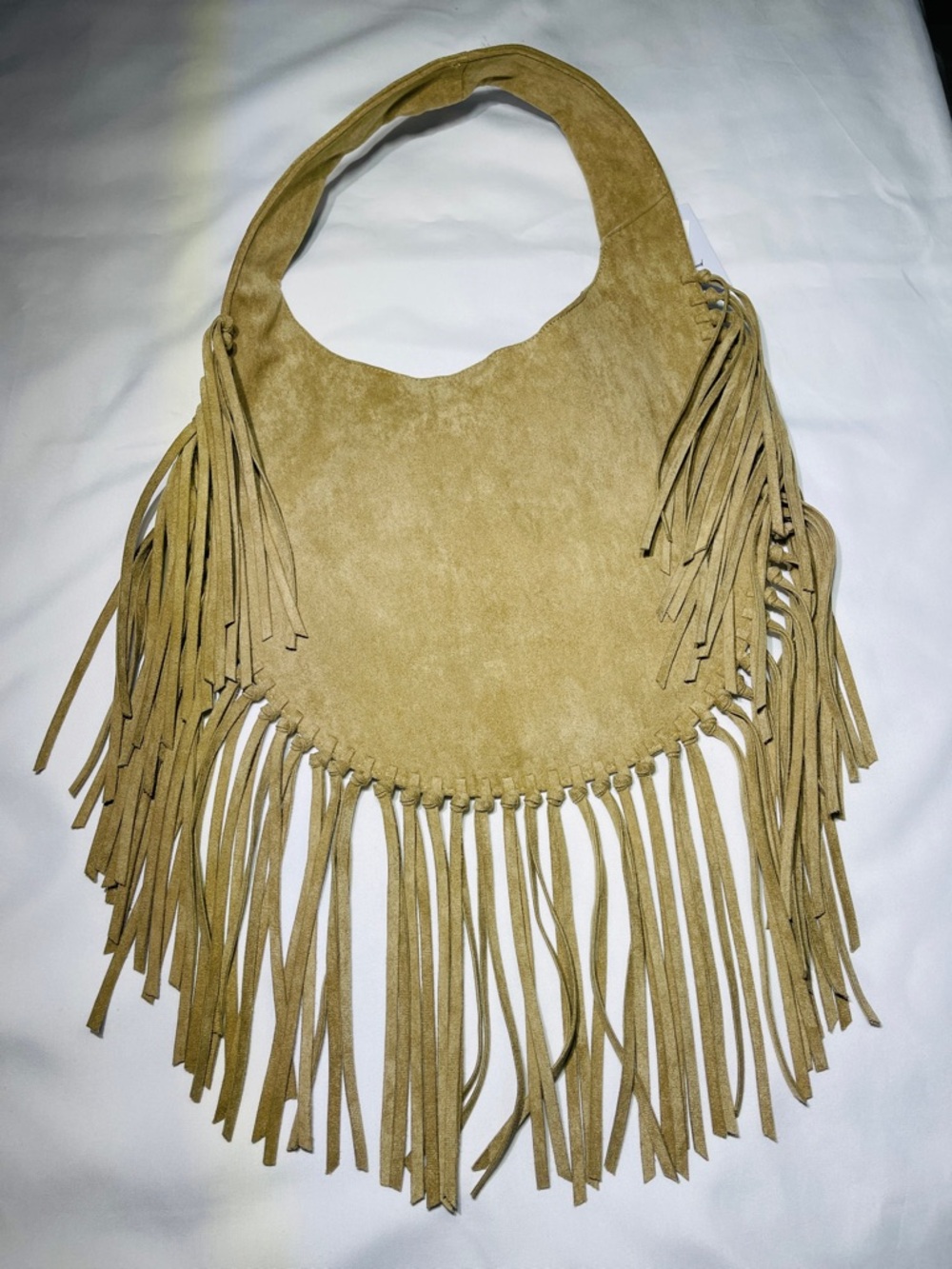 Fringe Suede Shoulder Hobo Bag in Camel/Tan